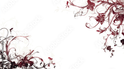 Elegant floral design featuring black and red accents on a white background