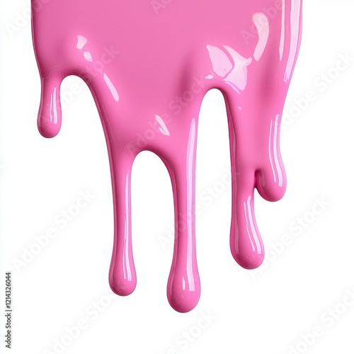 A photostock of dripping pink paint with a smooth, glossy texture, isolated on a clean white background for artistic and vibrant visuals. High Quality