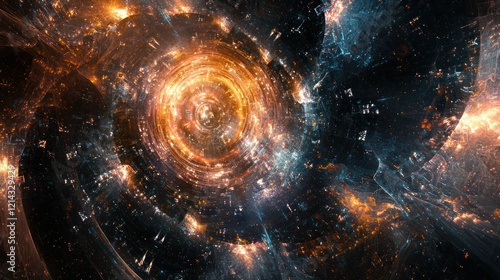 An abstract design with deep, dark colors and glowing accents, creating a futuristic atmosphere.