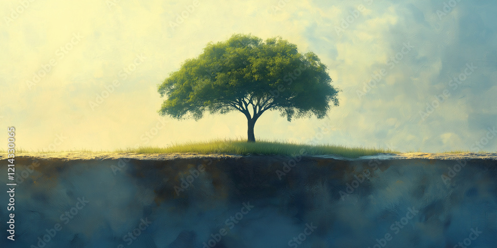 Obraz premium Solitary tree standing on a hilltop natural landscape digital art calm environment wide view symbol of resilience and hope