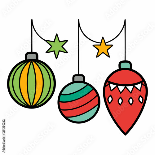 Colorful Christmas decorations hanging for festive celebration