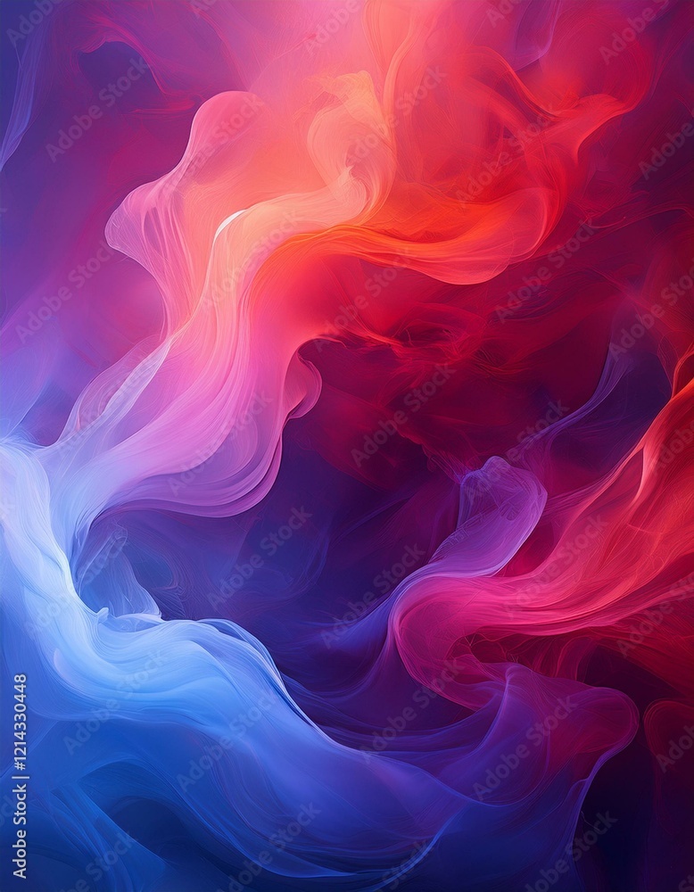 Fototapeta premium Abstract smoky background with vibrant red, blue, and purple gradients creating an intense and ethereal atmosphere.
