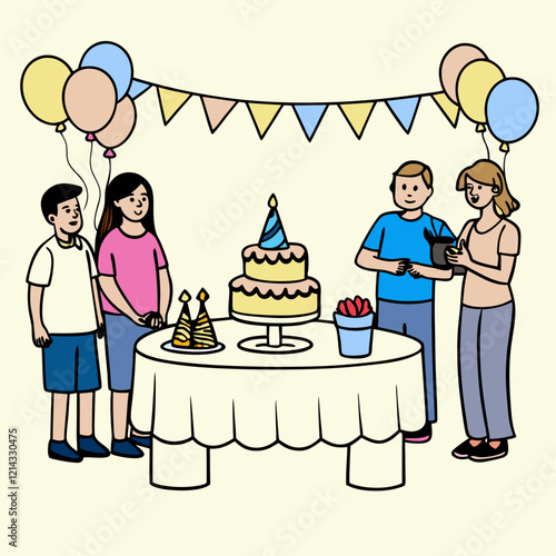 Celebration at a birthday party with friends and cake photo