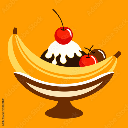 Enjoying a classic banana split dessert with cherries and toppings