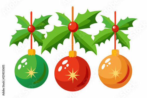 Colorful christmas mistletoe ornaments for festive decorations