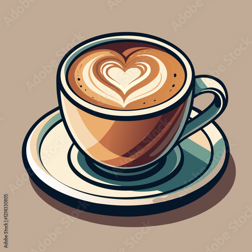 Stylish cup of coffee with heart art on top in cozy cafe