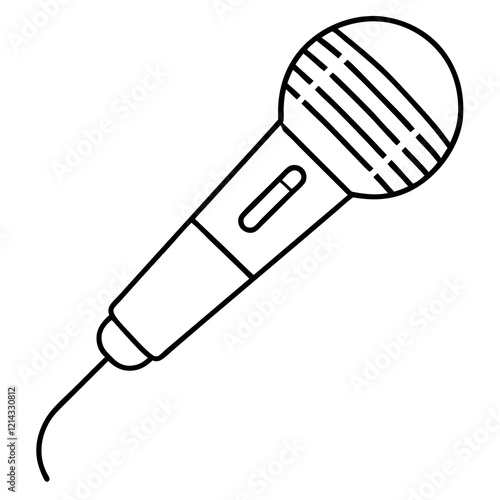 Thin black outline of a microphone on a white background