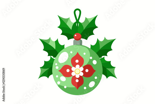 Colorful mistletoe ornament with red flower design for Christmas decor