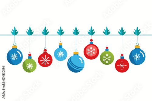 Colorful Christmas ornaments border design for festive decor