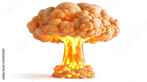 Atomic bomb explosion mushroom cloud on white background, nuclear test photo