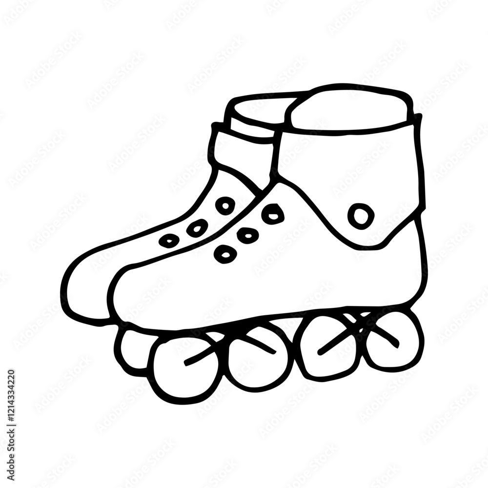 Sport shoes vector doodle illustration. Roller skates isolated on white background. Hand drawn drawings with black pen on the theme of healthy lifestyle activity.