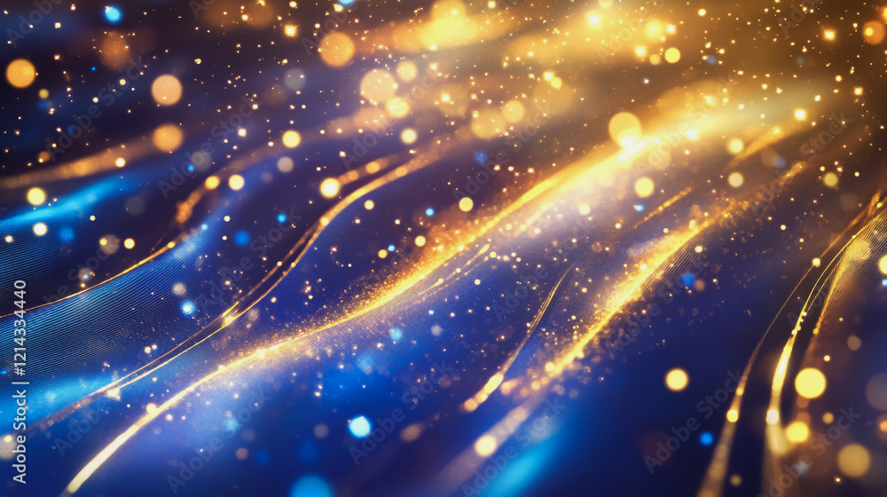 Obraz premium Abstract digital background electromagnetic wave background Innovation digital wave, information technology background and green luxury background with golden line decoration and curve light effect