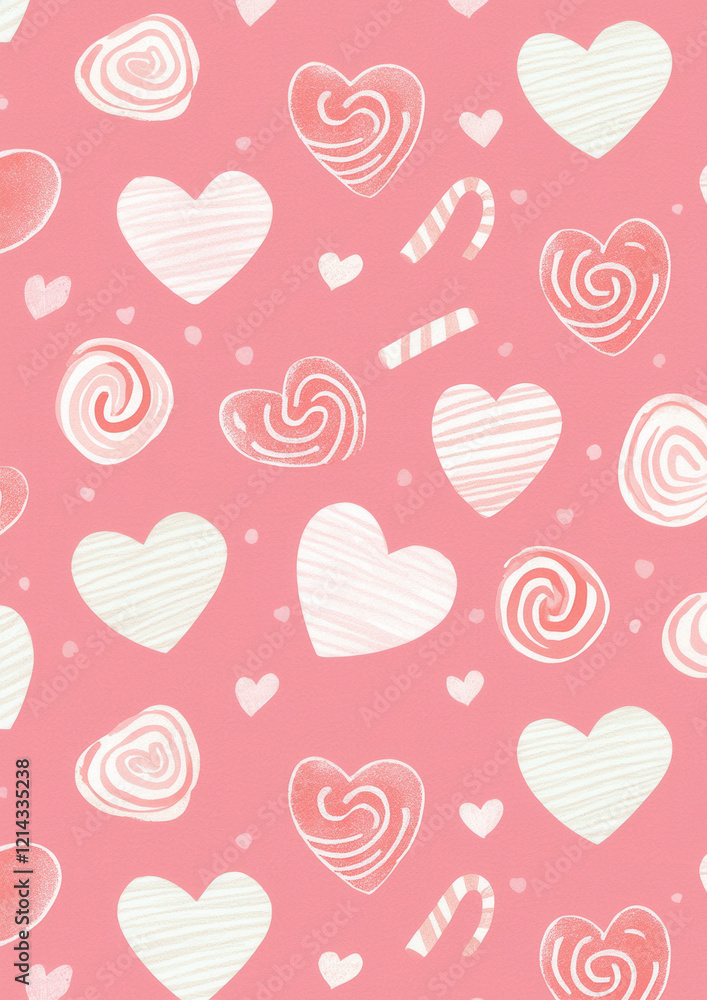 Heart and swirl pattern on pastel pink background, playful design Heart and swirl pattern on pastel pink background, playful design