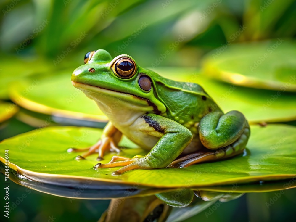 Green Frog on Lily Pad - Nature Stock Photo Green Frog on Lily Pad - Nature Stock Photo
