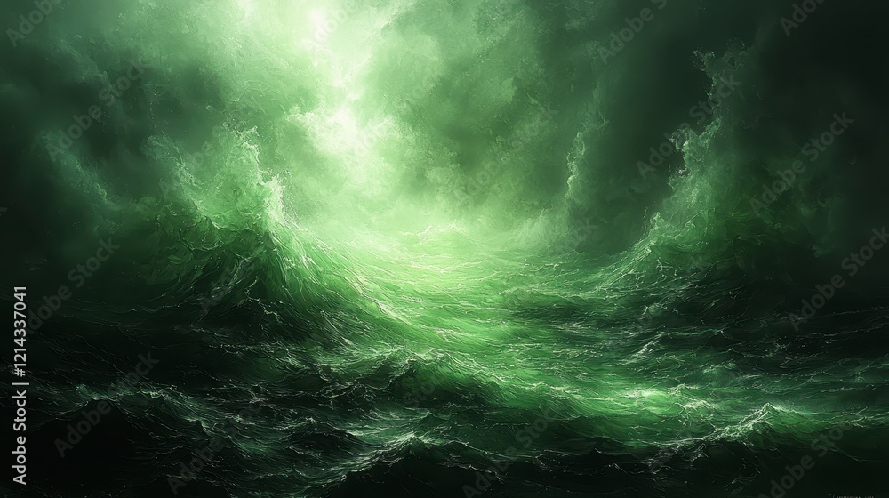 Green stormy sea with ominous clouds and bright light. Green stormy sea with ominous clouds and bright light.