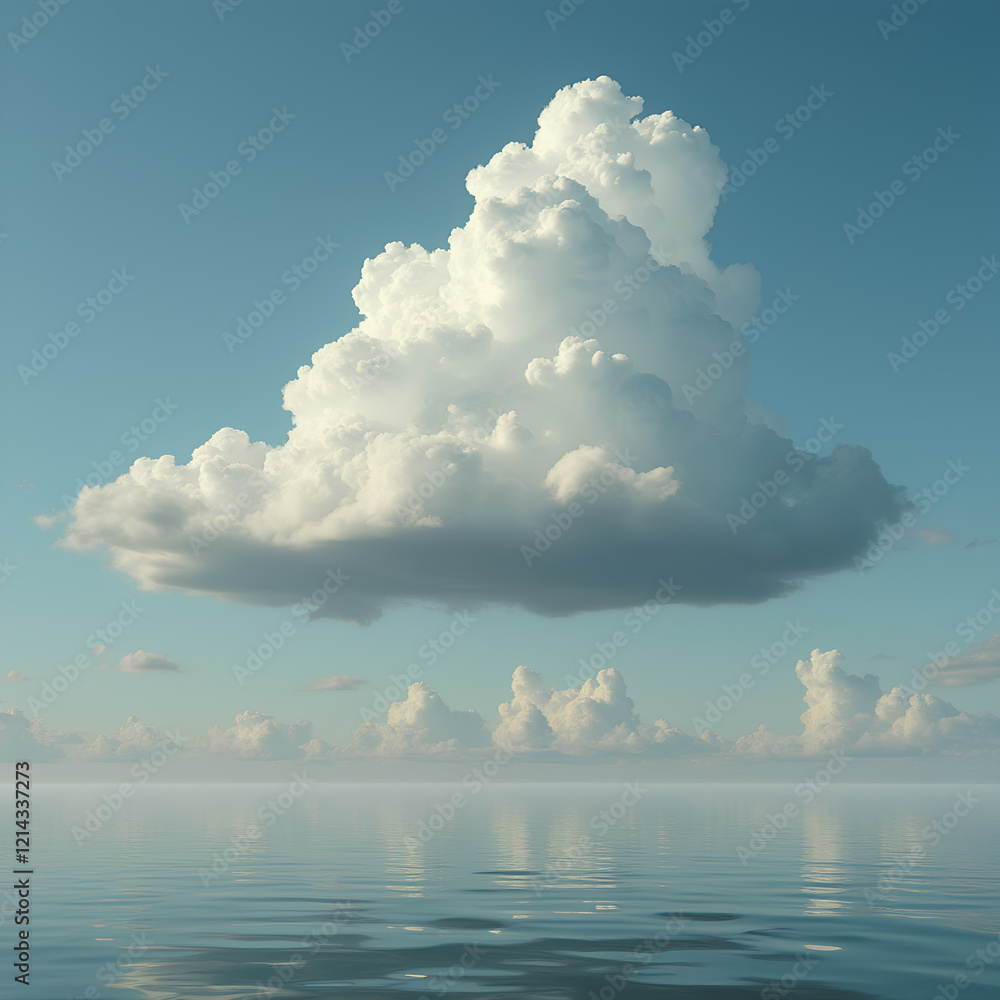 Fototapeta premium Un nuage isolé dans un ciel dégagé, simple et épuré.