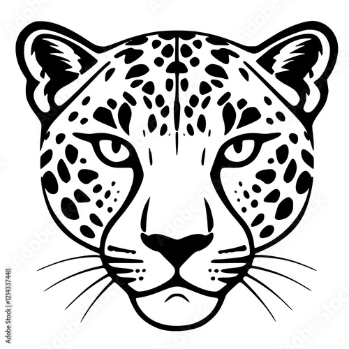 Minimalist Flat Leopard Face Icon with Bold Lines, Geometric Proportions, and Monochrome Design for Modern Graphic and Vector Projects