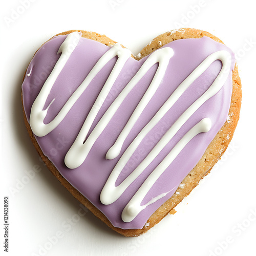 Heart-shaped cookie with purple icing and white drizzle. Perfect for Valentine's Day or any romantic occasion.