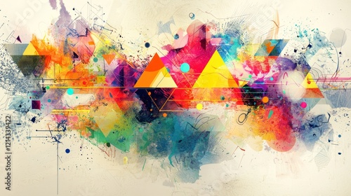 An artistic representation of innovation with abstract geometric shapes and bright colors symbolizing creativity