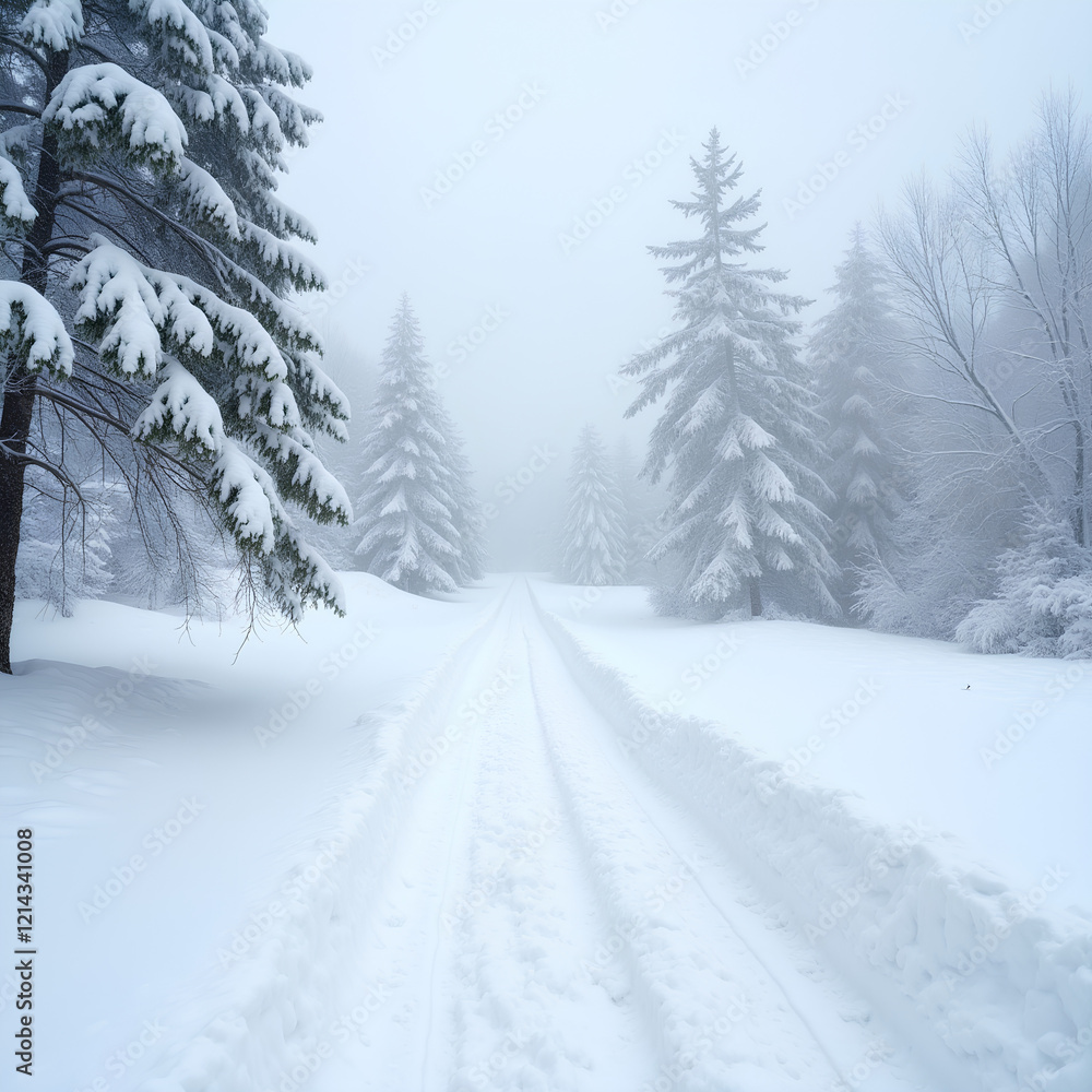 Naklejka premium snow covered road in the forest