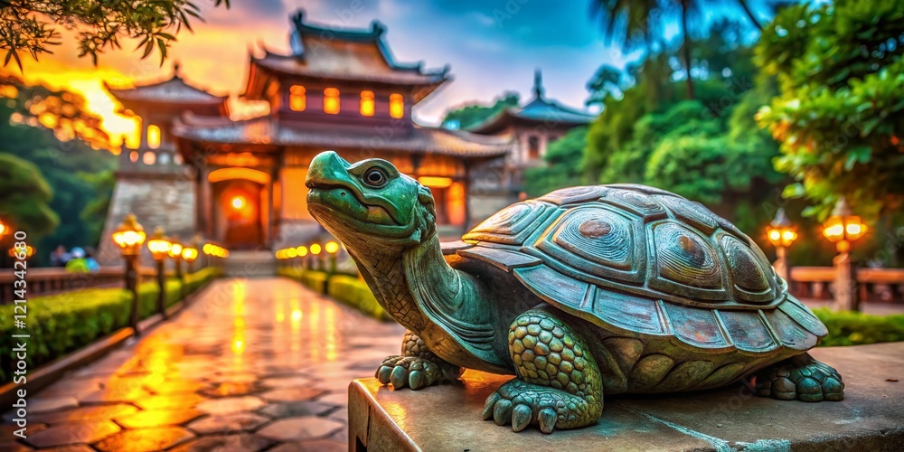 Fototapeta premium Hanoi Thang Long Citadel Turtle Statue, Vietnam - Bokeh Background Stock Photo