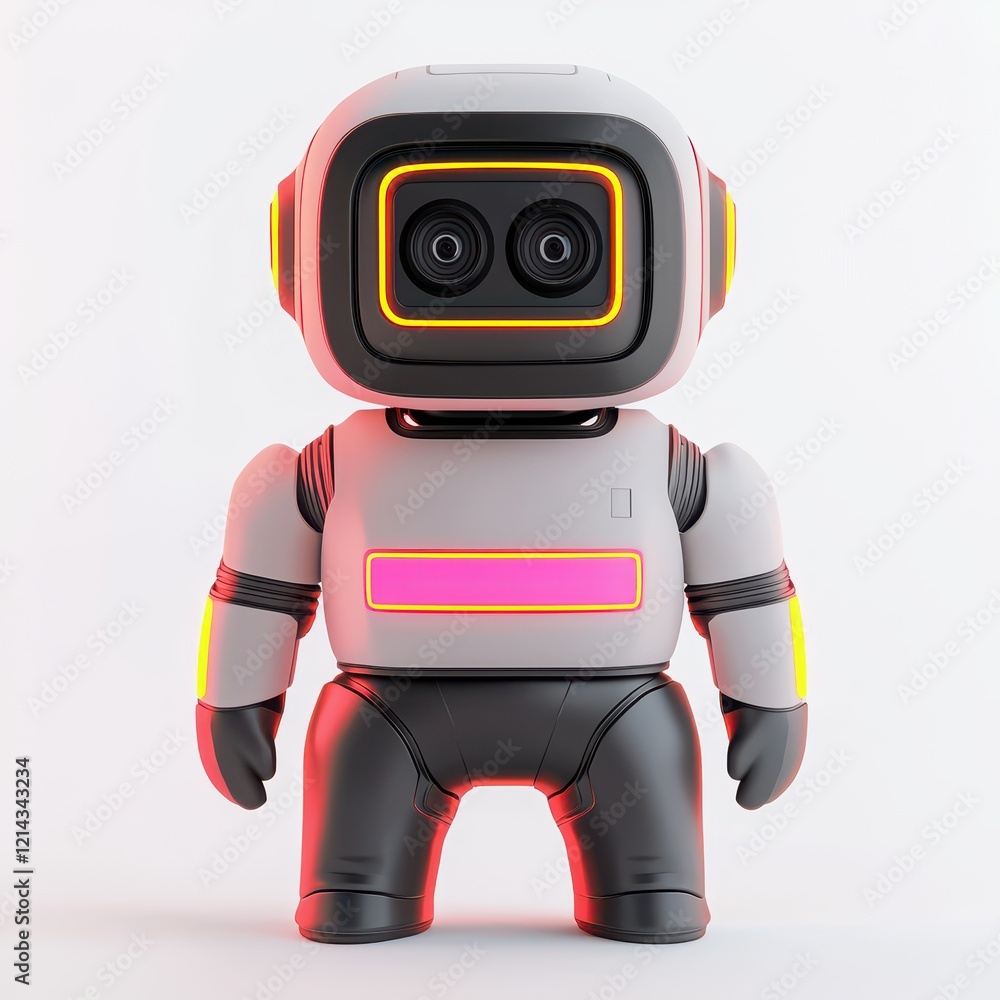 Fototapeta premium Cute Retro Robot Character with Colorful Accents and Friendly Design