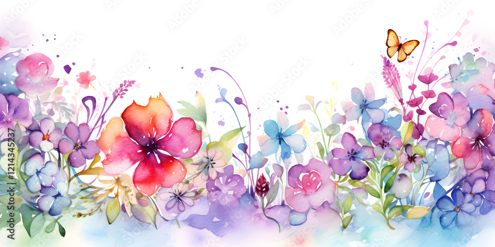 Obraz premium Watercolor illustration of wild spring flowers on white background