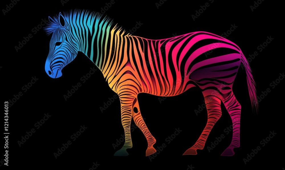 Fototapeta premium Colorful abstract wild zebra silhouette against black background