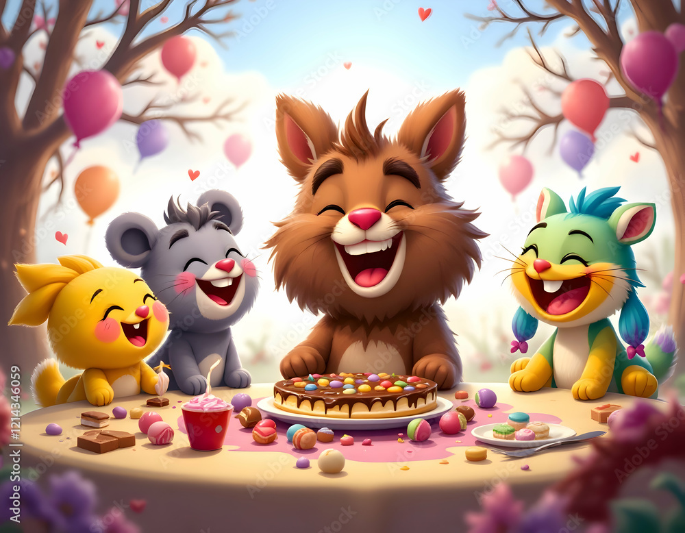 Joyful Birthday Celebration with Cute Cartoon Animals Joyful Birthday Celebration with Cute Cartoon Animals