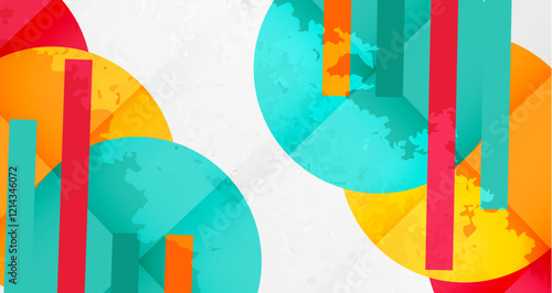 Squares, circles and triangles and grainy noisy texture. Vector Illustration For Wallpaper, Banner, Background, Card, Book Illustration, landing page