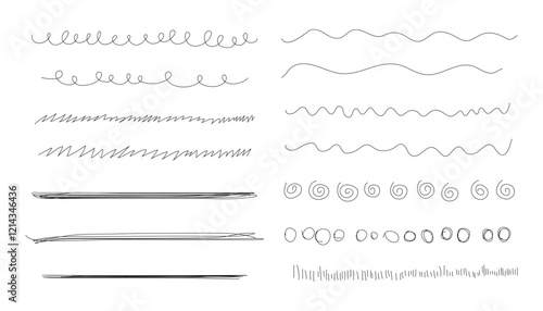 Hand drawn dividing lines. set of doodle sketches. scribble lines. emphasis lines. underlines. brush lines. pencil textured strokes. strokes rough sloppy
