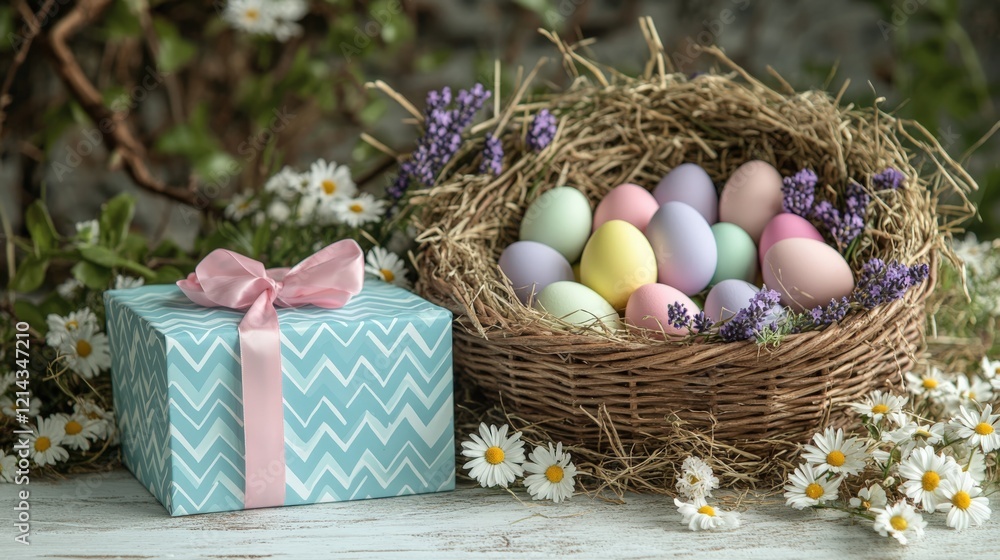 Colorful Easter Eggs and Gift Box Display Colorful Easter Eggs and Gift Box Display