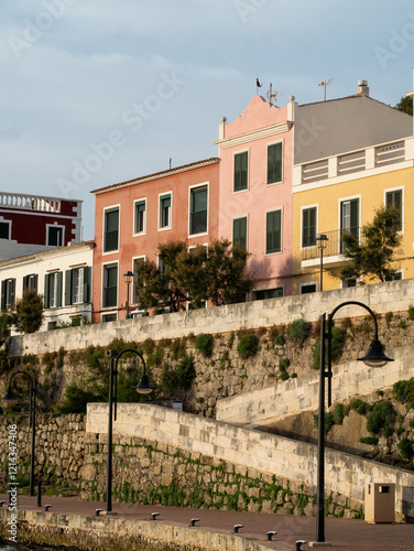 Traditional houses in the town of Es Catell, located on the island of Menorca, Spain.