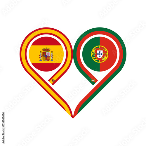 friendship concept. heart symbol icon of spain and portugal flags. vector illustration isolated on white background