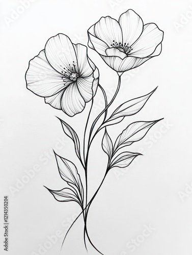 Wallpaper Mural Delicate Line Art Drawing Of Two Flowers Torontodigital.ca