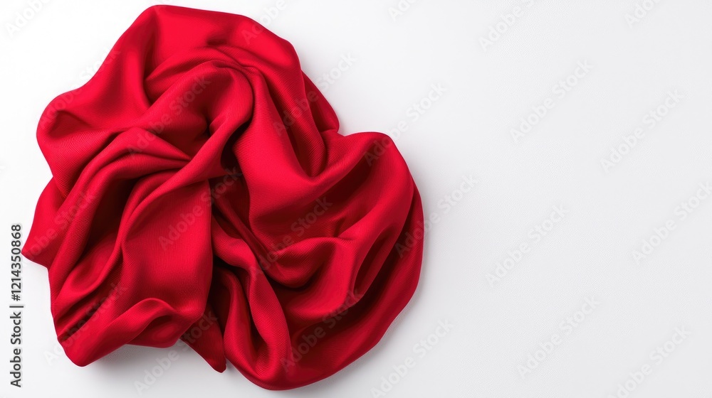 Naklejka premium Red silk fabric draped on white background, textile texture, design element