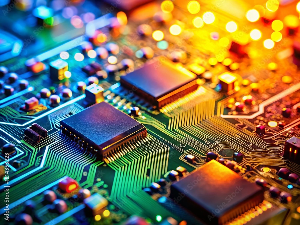 Obraz premium High-Tech Circuit Board Background Wallpaper: Abstract Tech Design with Copy Space