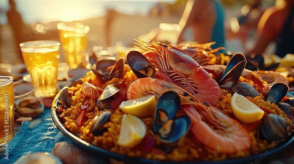 Colorful Seafood Platter with Fresh Ingredients by the Beach Colorful Seafood Platter with Fresh Ingredients by the Beach