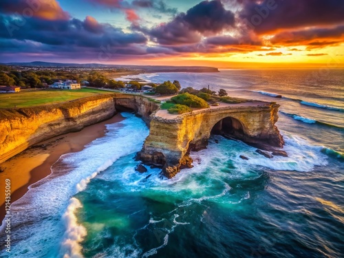 Hole in the Wall Beach Santa Cruz California Dusk Aerial View