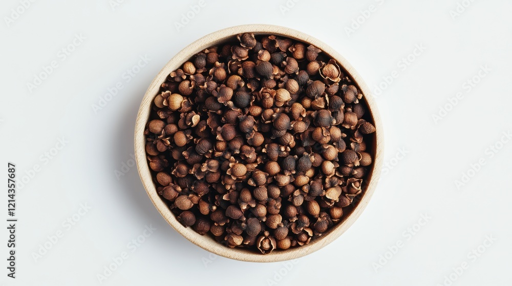 Natural Brown Seeds in a Rustic Bowl on Neutral Background Natural Brown Seeds in a Rustic Bowl on Neutral Background