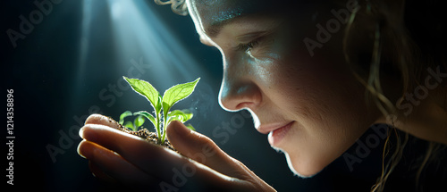 Wallpaper Mural Nurturing new life woman caring for seedling in natural light indoor setting emotional connection to growth Torontodigital.ca