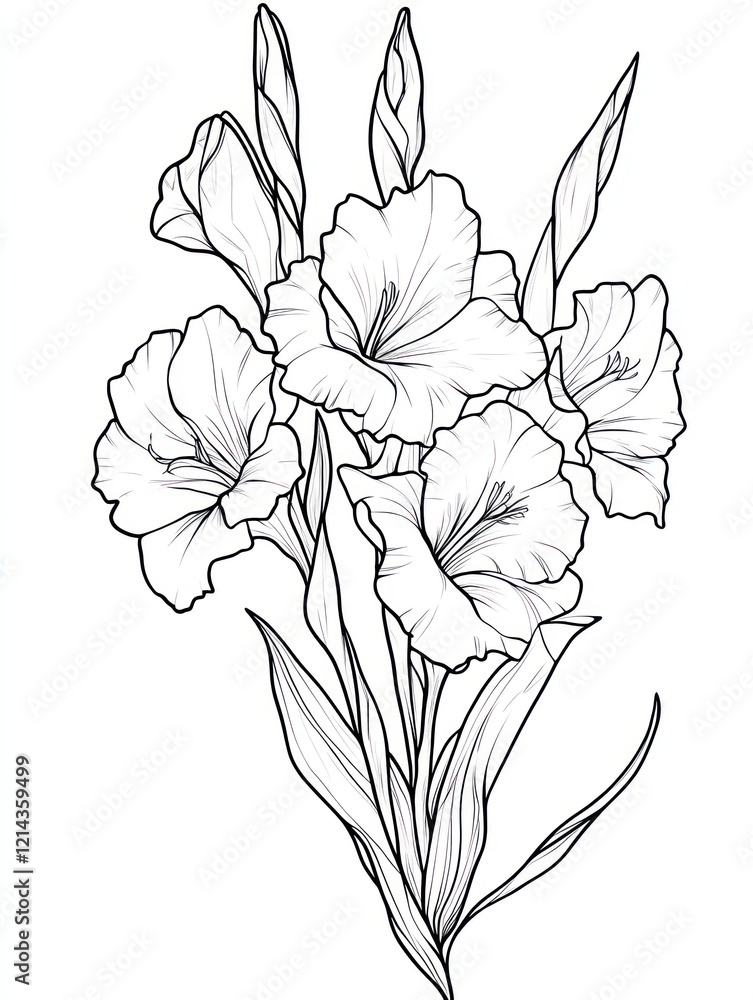Obraz premium Elegant Line Drawing of Gladiolus Flowers