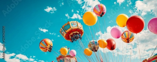 Wallpaper Mural Colorful balloons decorate a festive amusement park under a bright blue sky Torontodigital.ca