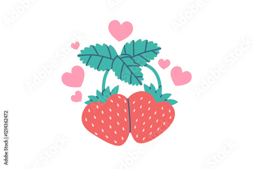 Set of cute Valentines Day card with strawberries 