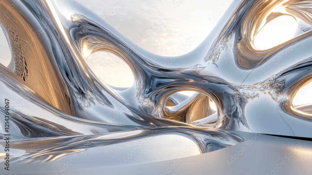 Abstract Chrome and Gold 3D Render of a Futuristic Landscape Abstract Chrome and Gold 3D Render of a Futuristic Landscape
