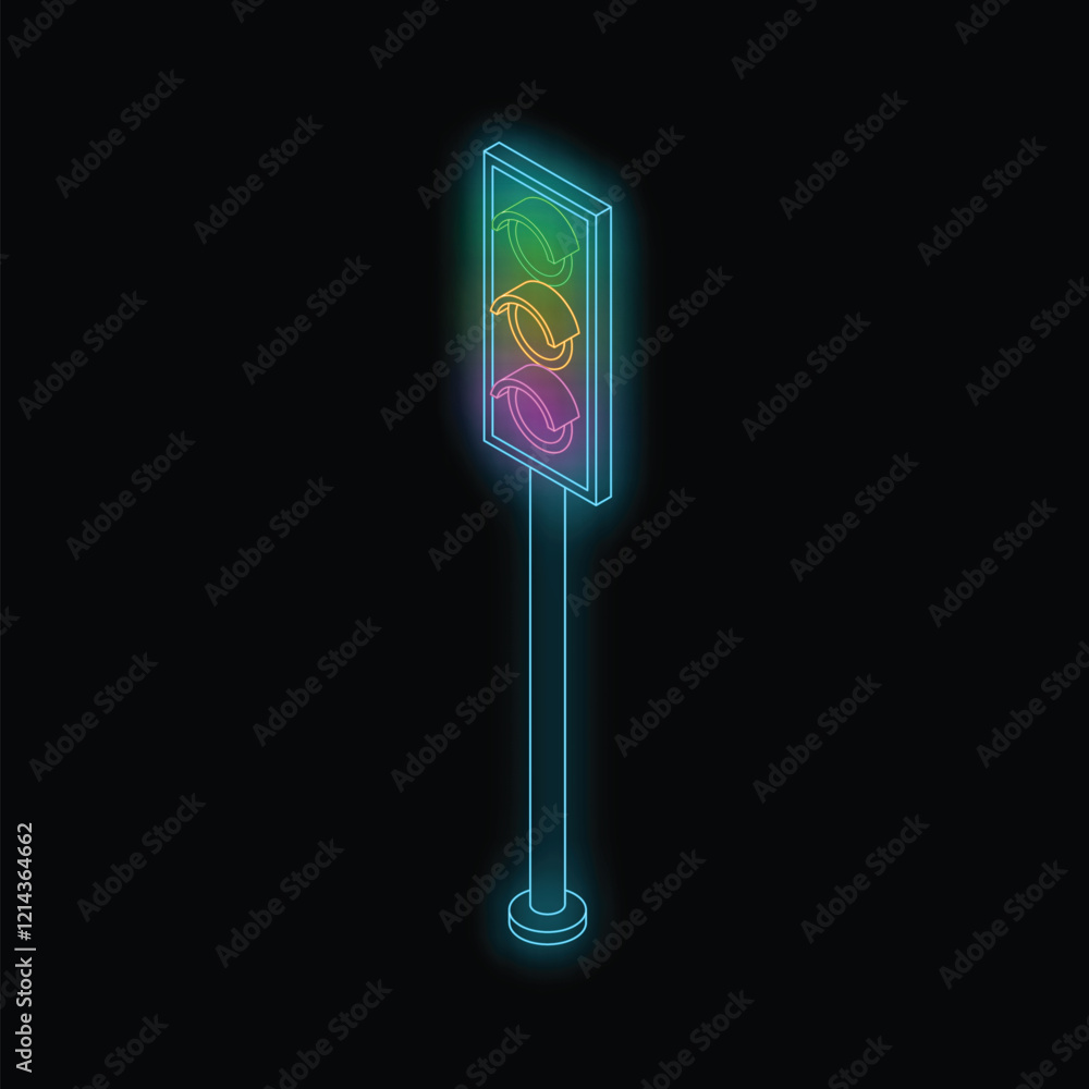 Neon traffic light shining brightly, representing order and safety on the road Neon traffic light shining brightly, representing order and safety on the road