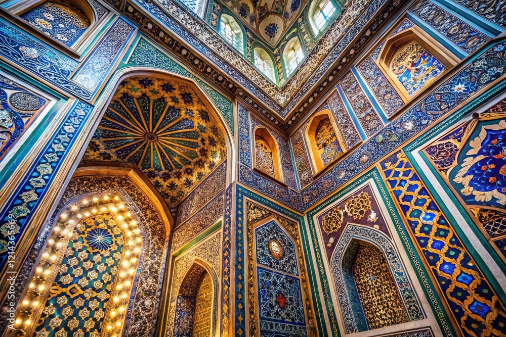 Obraz premium Intricate Islamic Calligraphy and Geometric Patterns Adorn Mosque Walls