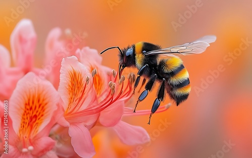 Bumblebee pollinating a pink flower.