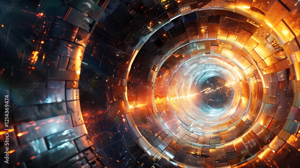 Obraz premium Abstract Sci-Fi Portal with Fiery Energy and Metallic Textures