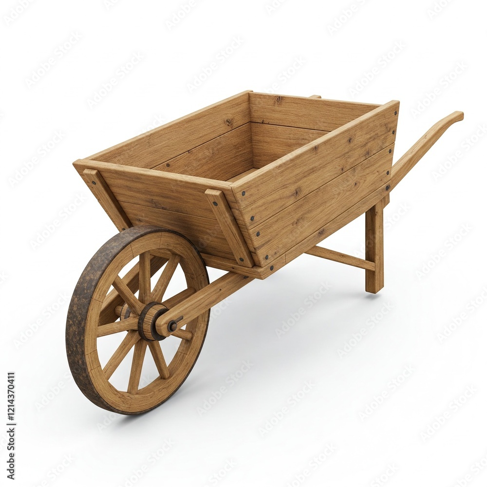 Old Medieval Wooden Wheelbarrow Cart Isolated on White Background Old Medieval Wooden Wheelbarrow Cart Isolated on White Background